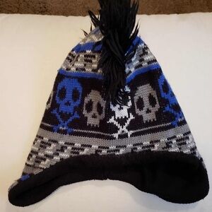 Blue and Black Skull Pattern Kids Mohawk Winter Hat